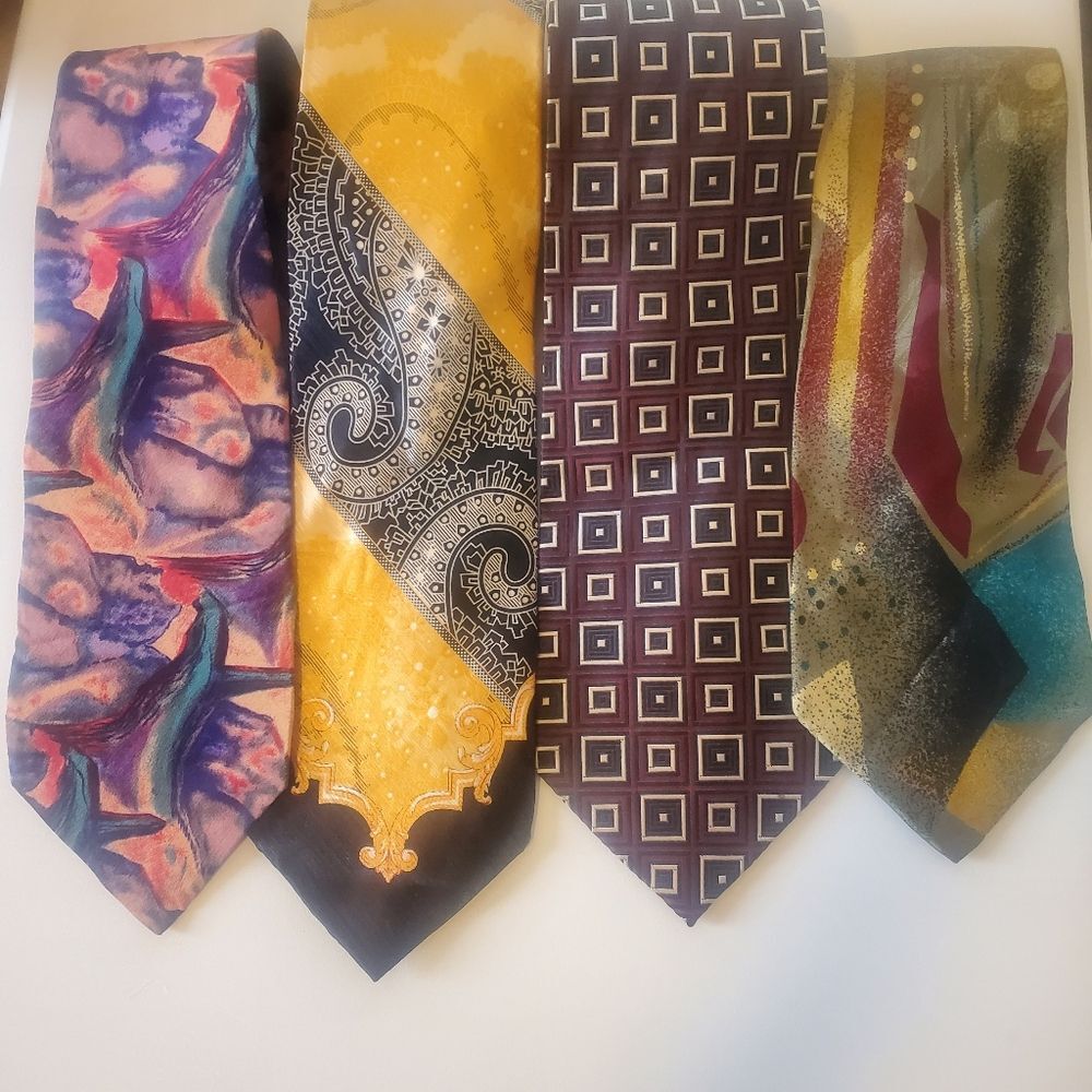 4 Piece Handmade Silk Work Ties Artsy Colorful J. Garcia Steven Land